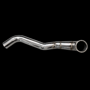 Shiny metal exhaust pipe on black background.