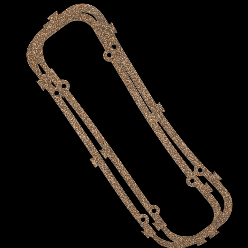 Brown cork gasket on black background.