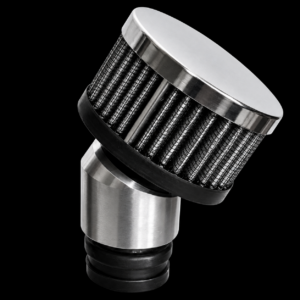 Chrome and black automotive air filter.
