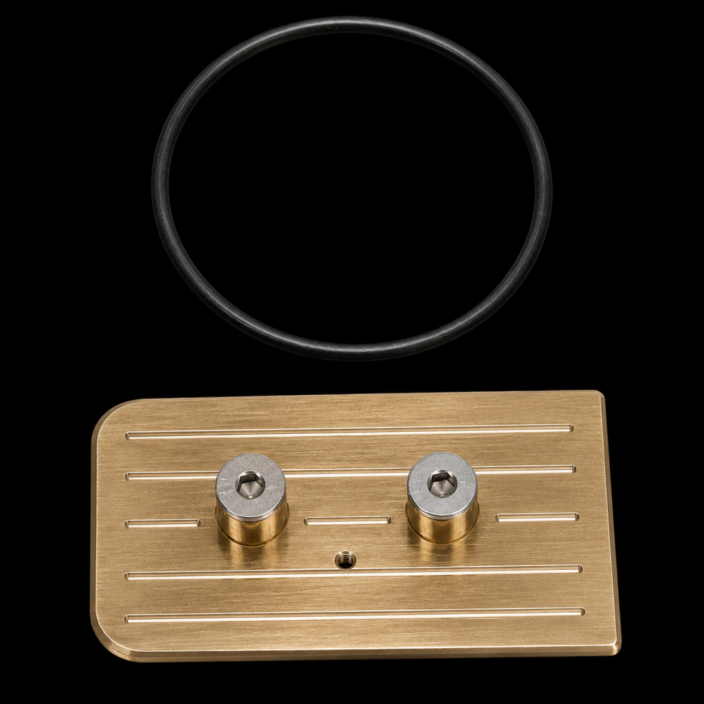 Brass plate with two screws and gasket.