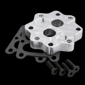 Metal component with gaskets and screws.
