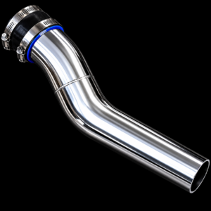 Shiny metal pipe with blue gasket.