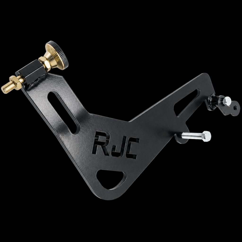 Black metal bracket with screws, RJC logo.