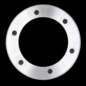 Metallic circular ring with bolt holes.