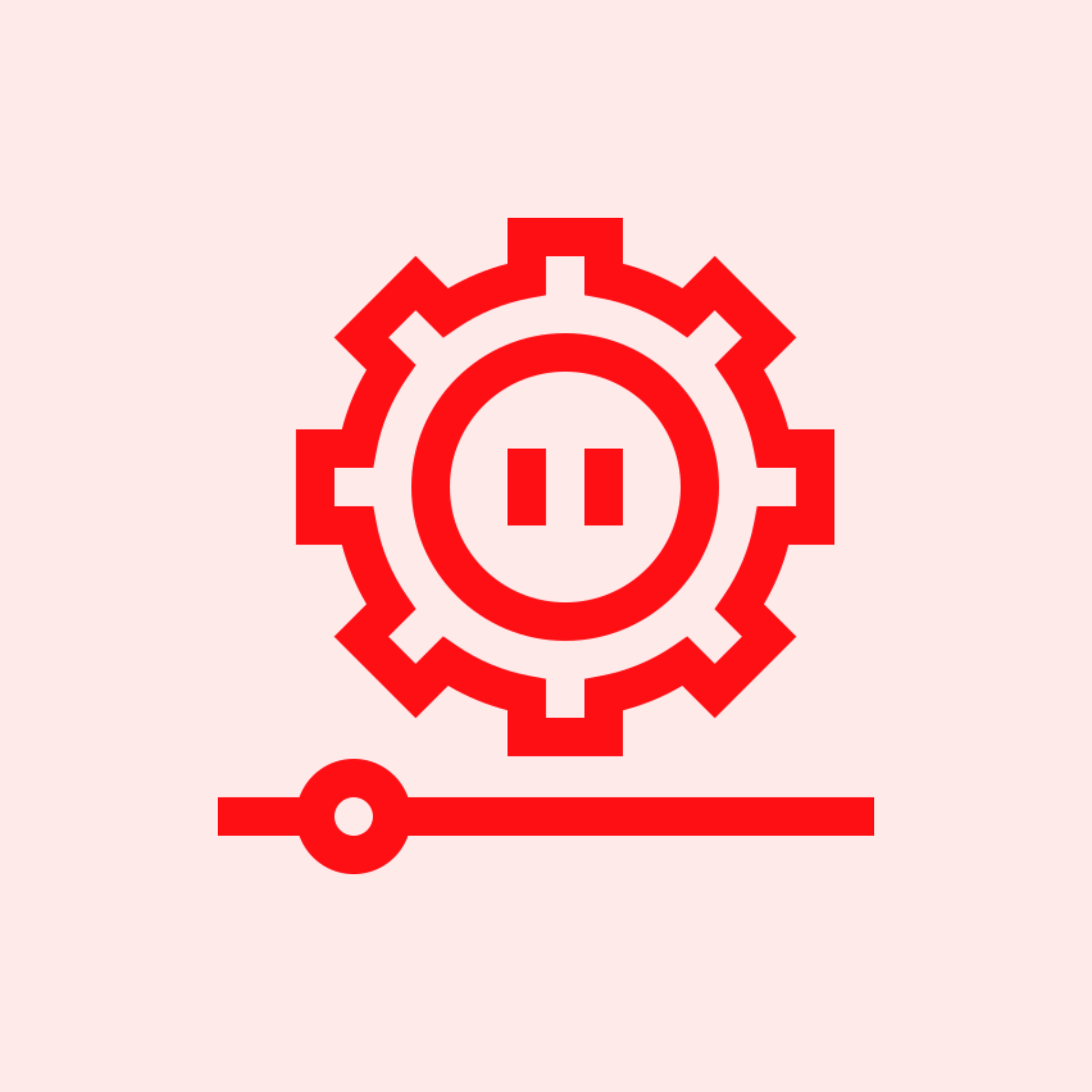 Red gear icon with pause symbol.