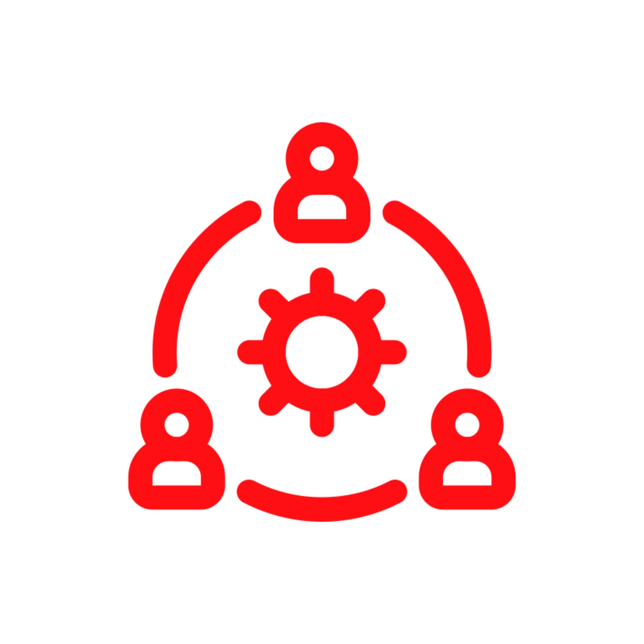 Red teamwork icon with three figures.