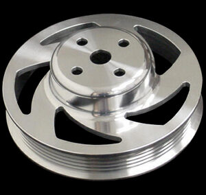 Silver grooved industrial metal pulley