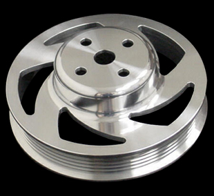 Silver grooved industrial metal pulley
