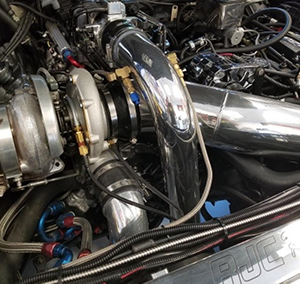 Close-up of powerful turbo car engine