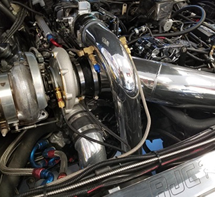 Close-up of powerful turbo car engine