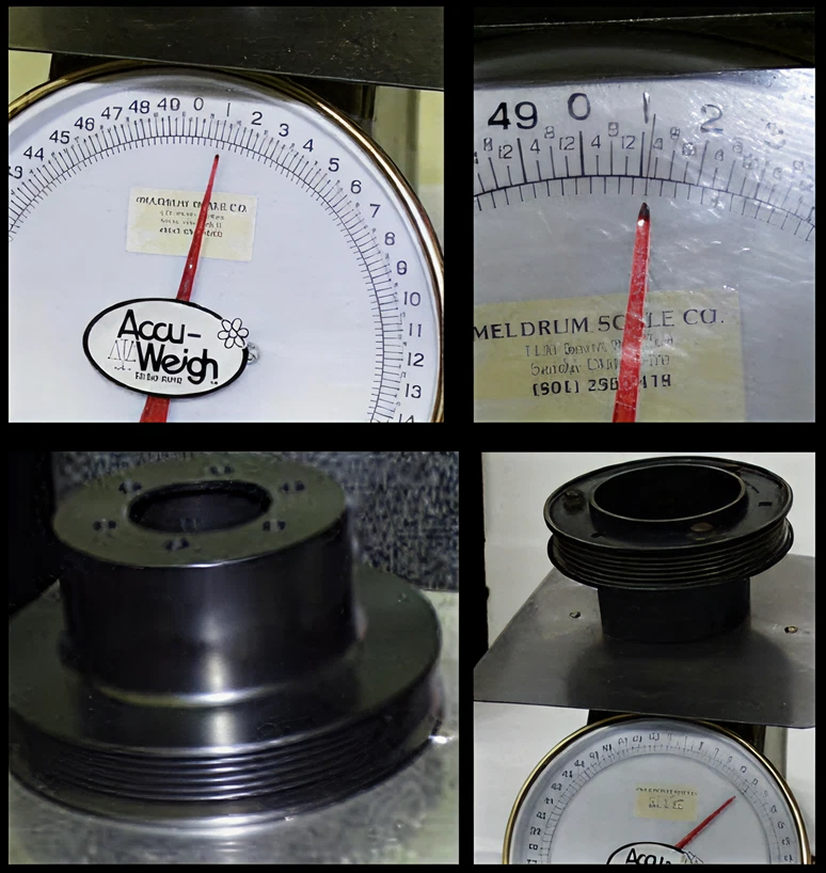 Accu-Weigh scale measuring black pulley