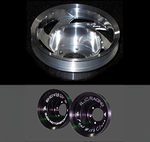 Shiny automotive engine pulleys