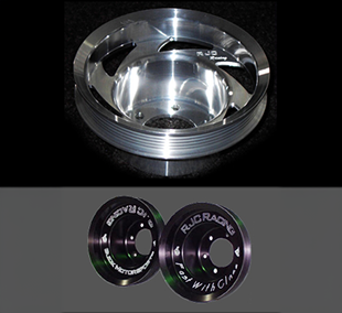 Shiny automotive engine pulleys