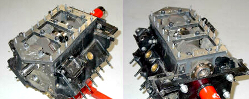 Two views of a custom engine block